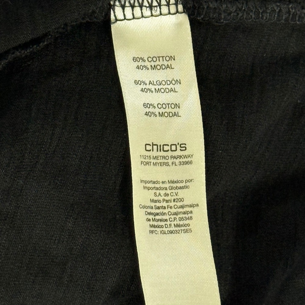 Chico's Ultimate Tee Women Size 2 Black V-Neck 3/4 Sleeve Cotton Modal Basic Top - Picture 4 of 7